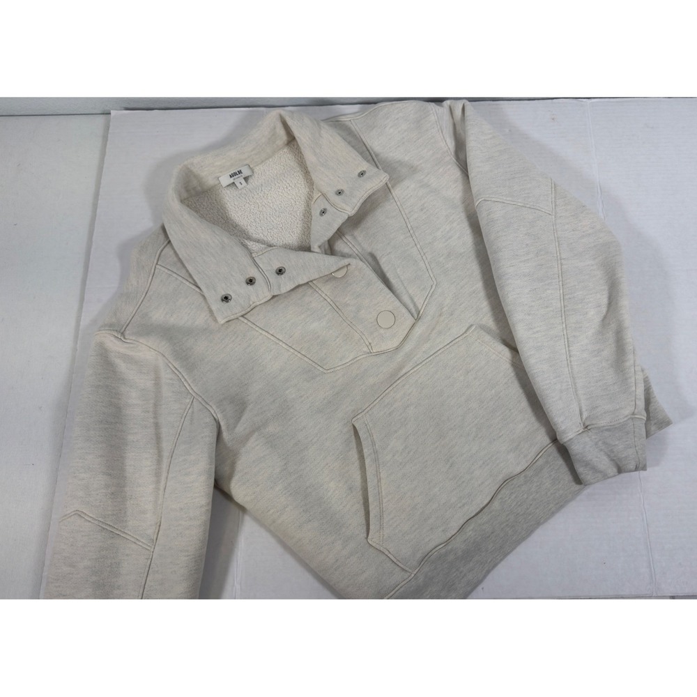 AGOLDE Women Funnel Pullover Sweatshirt Heather Grey Snap Neck S Streetwear Boxy